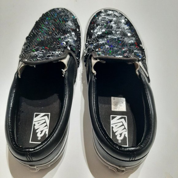 VANS OFF THE WALL Black & White SPARKLE Childrens Size 4 Girls Comfy Gym Shoes - Picture 5 of 5